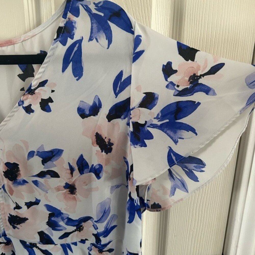 Torrid Floral Pink & Blue Semi-Sheer Peplum Blouse Sz 2X - Picture 6 of 15